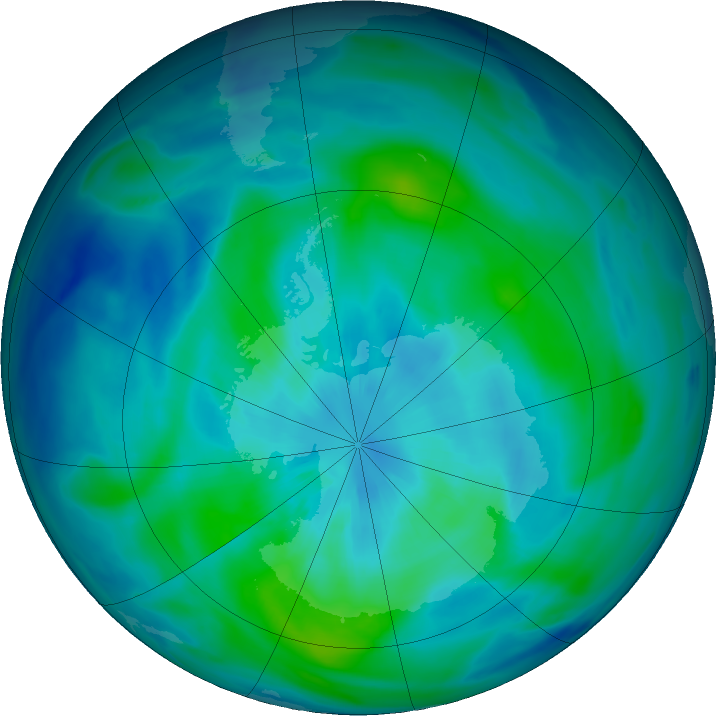 Antarctic ozone map for 21 March 2020